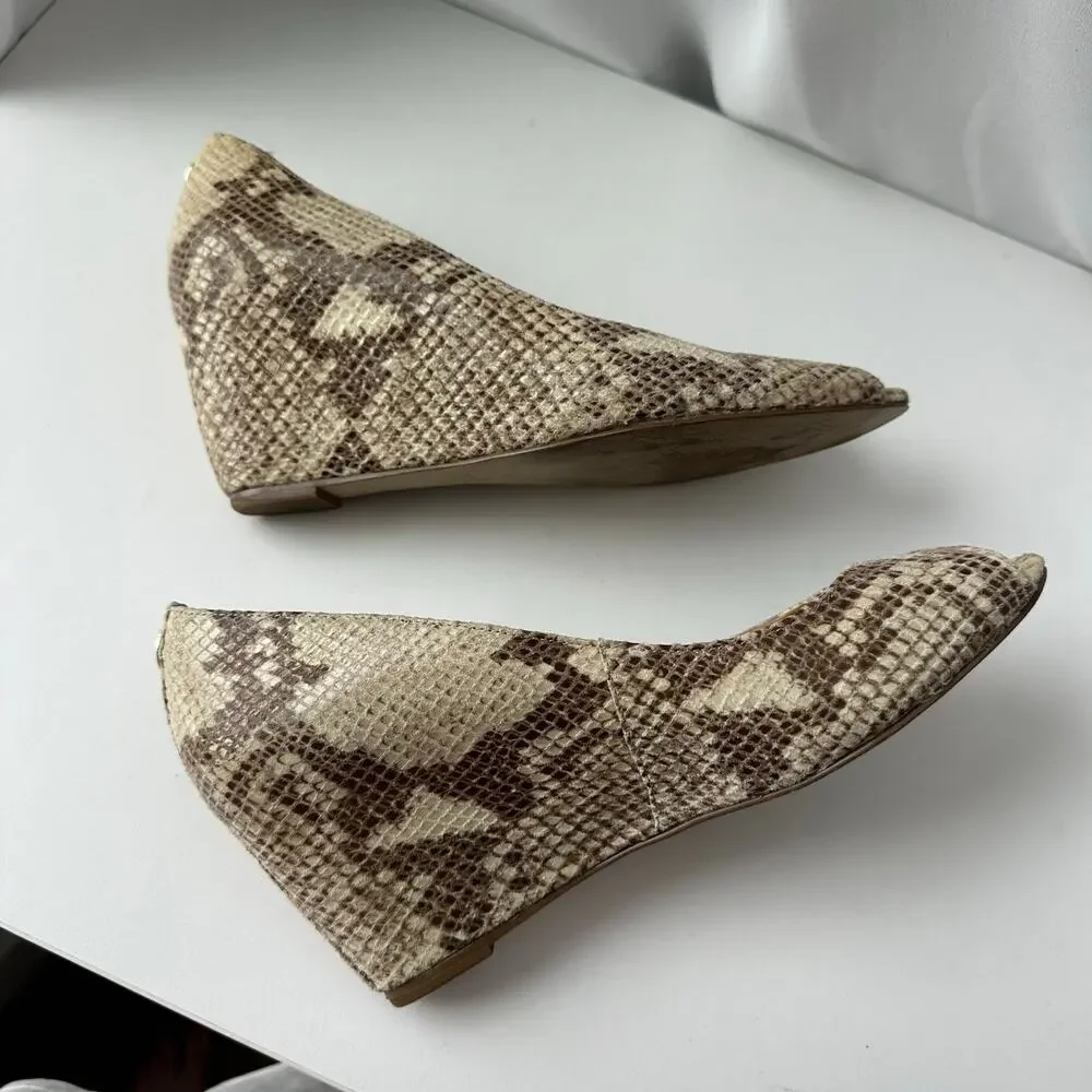 Ivanka Trump (8.5) Neutral Snakeskin Open Toe Sandal Wedge Heels
